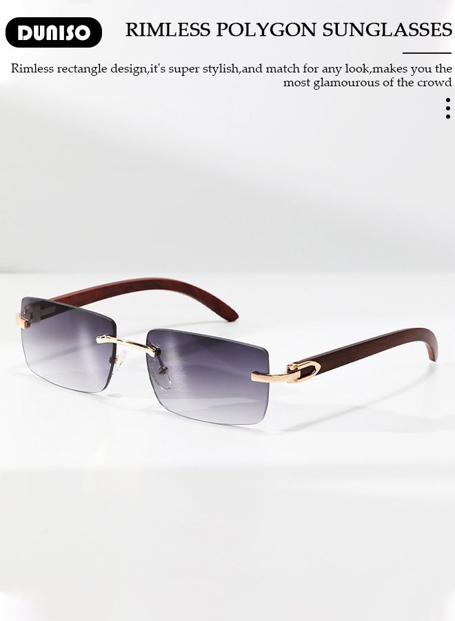 DUNISO Rimless Rectangle Sunglasses for Women Men, Gray frameless square glasses,Retro Style Sun Glasses， Fashion Trendy Eyewear，Imitation Wood Legs，Shades UV400 Protection - Image 5