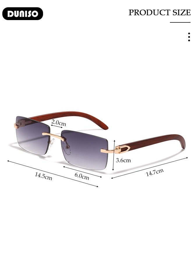 DUNISO Rimless Rectangle Sunglasses for Women Men, Gray frameless square glasses,Retro Style Sun Glasses， Fashion Trendy Eyewear，Imitation Wood Legs，Shades UV400 Protection - Image 4