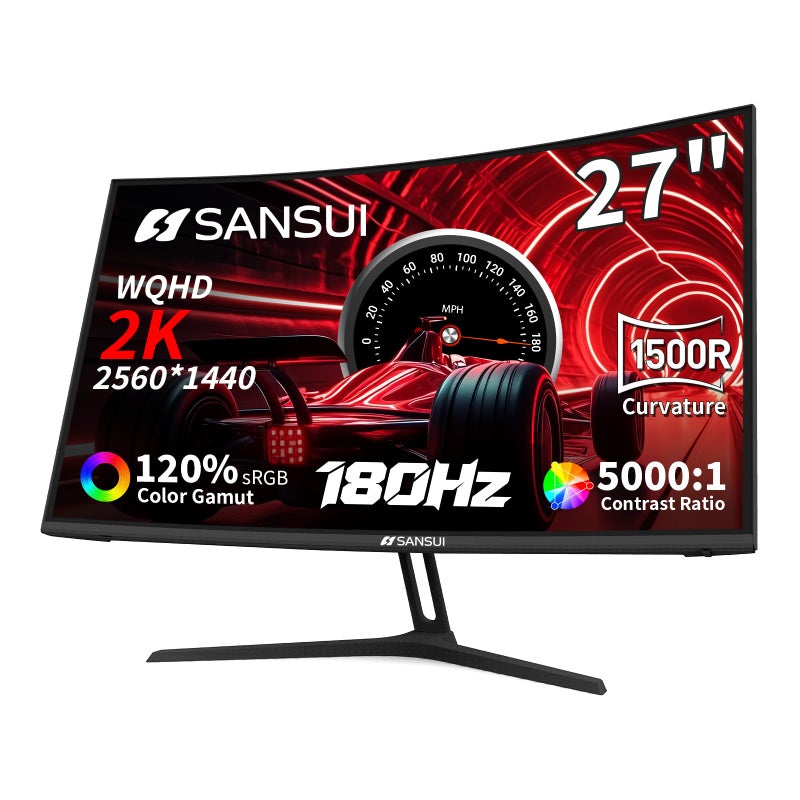 SANSUI 27 Inch WQHD 2560X1440 Curved Gaming Monitor, 180Hz MPRT 1ms Computer Monitor,HDMI2.0 * 2, DP1.2 * 2, Freesync, Curved 1500R, 5000:1 Contrast Ratio, 120% sRGB,HDR(ES-G27C1Q DP Cable Included) - Image 1