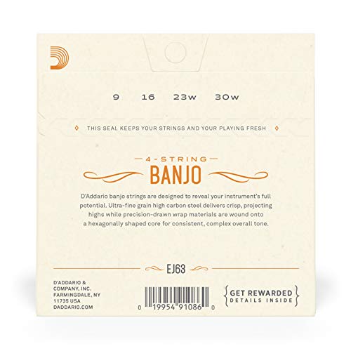 D'Addario Tenor Banjo Strings, Nickel-Plated Steel, EJ63, Medium Gauge 9-30, 5-String Set, Pack of 1 - Image 3