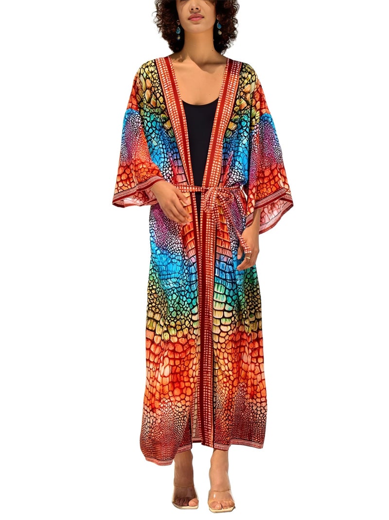 IMAGEKOPE Womenâ€™s Kimono Cover Up Long Beach Dress Swimsuit Cover Ups Colorful Cardigan Lightweight Robe for Swimwear - Image 1