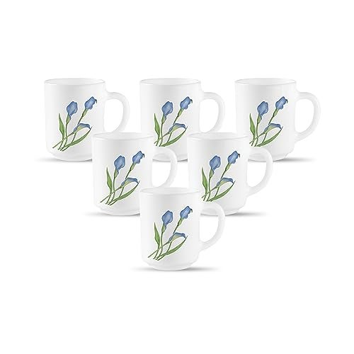 La Opala, Novo Collection Opal Glass Crockery | Coffee Mug Grace Medium, Set of 6 | Tender Trio, 250 ml | for Tea & Coffee | Microwave Safe | 100% Vegetarian | Extra Strong | Super Light & White - Image 1