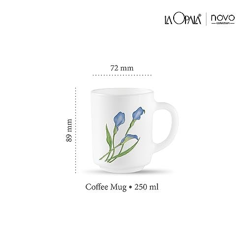 La Opala, Novo Collection Opal Glass Crockery | Coffee Mug Grace Medium, Set of 6 | Tender Trio, 250 ml | for Tea & Coffee | Microwave Safe | 100% Vegetarian | Extra Strong | Super Light & White - Image 2