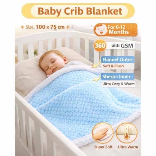 BRANDONN Premium Baby Blanket 100×75 cm – Ultra Soft Flannel Sherpa Newborn Blanket for Winter, AC, Stroller, Crib, Travel (0-12 Months) - Image 3