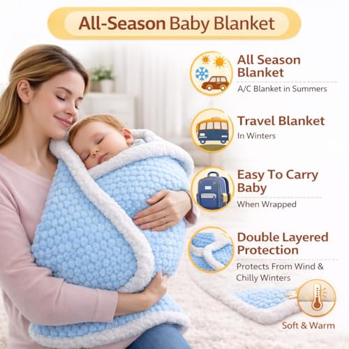 BRANDONN Premium Baby Blanket 100×75 cm – Ultra Soft Flannel Sherpa Newborn Blanket for Winter, AC, Stroller, Crib, Travel (0-12 Months) - Image 2