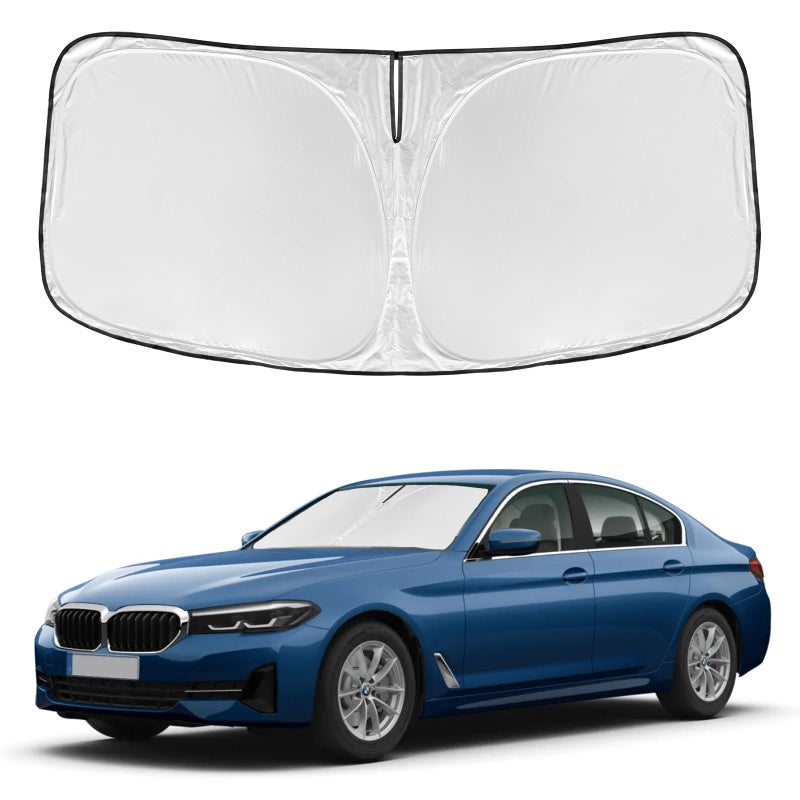 for BMW 5 Series 20172025 Windshield Sun Shade 4 Layers for Front Windows Shade Cover Custom Fit 5 Series 525i 520i 528i 530i 535d 535i 550i 240T Retractable Shade Blocks UV Rays Car Accessories