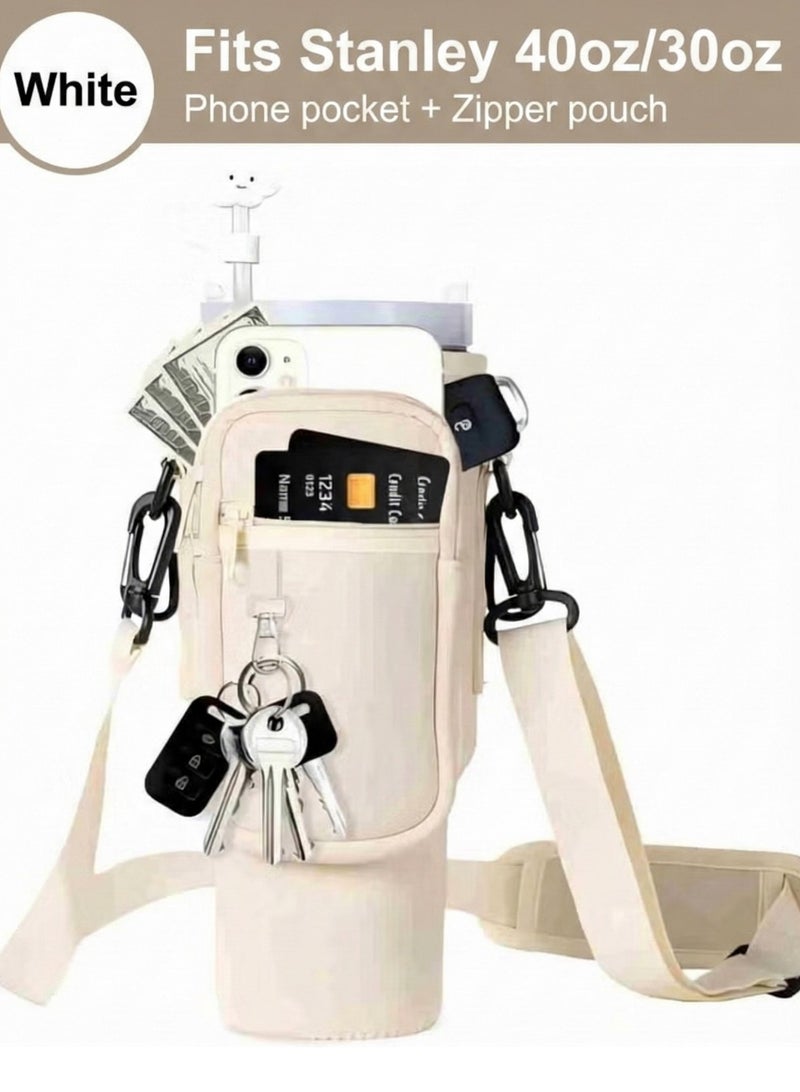 ريما حقيبة لحمل أكواب ستانلي سعة 40 أونصة و30 أونصة - جراب زجاجة ماء من النيوبرين مع جيب للهاتف وحزام كتف قابل للتعديل - أبيض - Image 1
