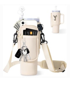 Reema Water Bottle Carrier Bag with Phone Pocket for Stanley 40oz Tumbler Neoprene Water Bottle Holder Pouch with Adjustable Strap Bollus with Carabiner for Stanley Cup Accessories  - Image 1
