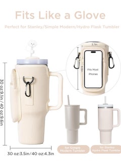 Reema Water Bottle Carrier Bag with Phone Pocket for Stanley 40oz Tumbler Neoprene Water Bottle Holder Pouch with Adjustable Strap Bollus with Carabiner for Stanley Cup Accessories  - Image 2