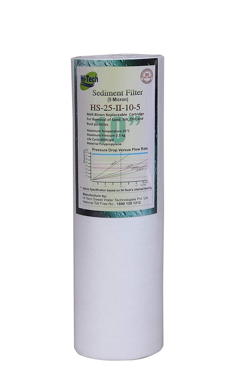 Hi-Tech Melt Blown Replaceable Cartridge 10 in 5 Micron 2.8 Dia Sediment Filter for All Types of Water Purifiers