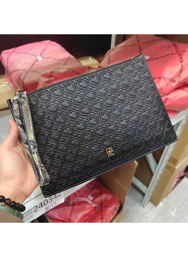 CAROLINA HERRERA Women's Premium Business Clutch - Embossed Letter, Sturdy Zipper & Adjustable Wrist Strap - Image 1