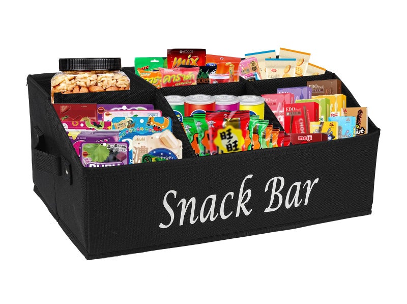 Xbopetda Snack Organizer for Countertop Fabric Snack Bar Station with Handles 6 Compartment Container Black Patent Pending