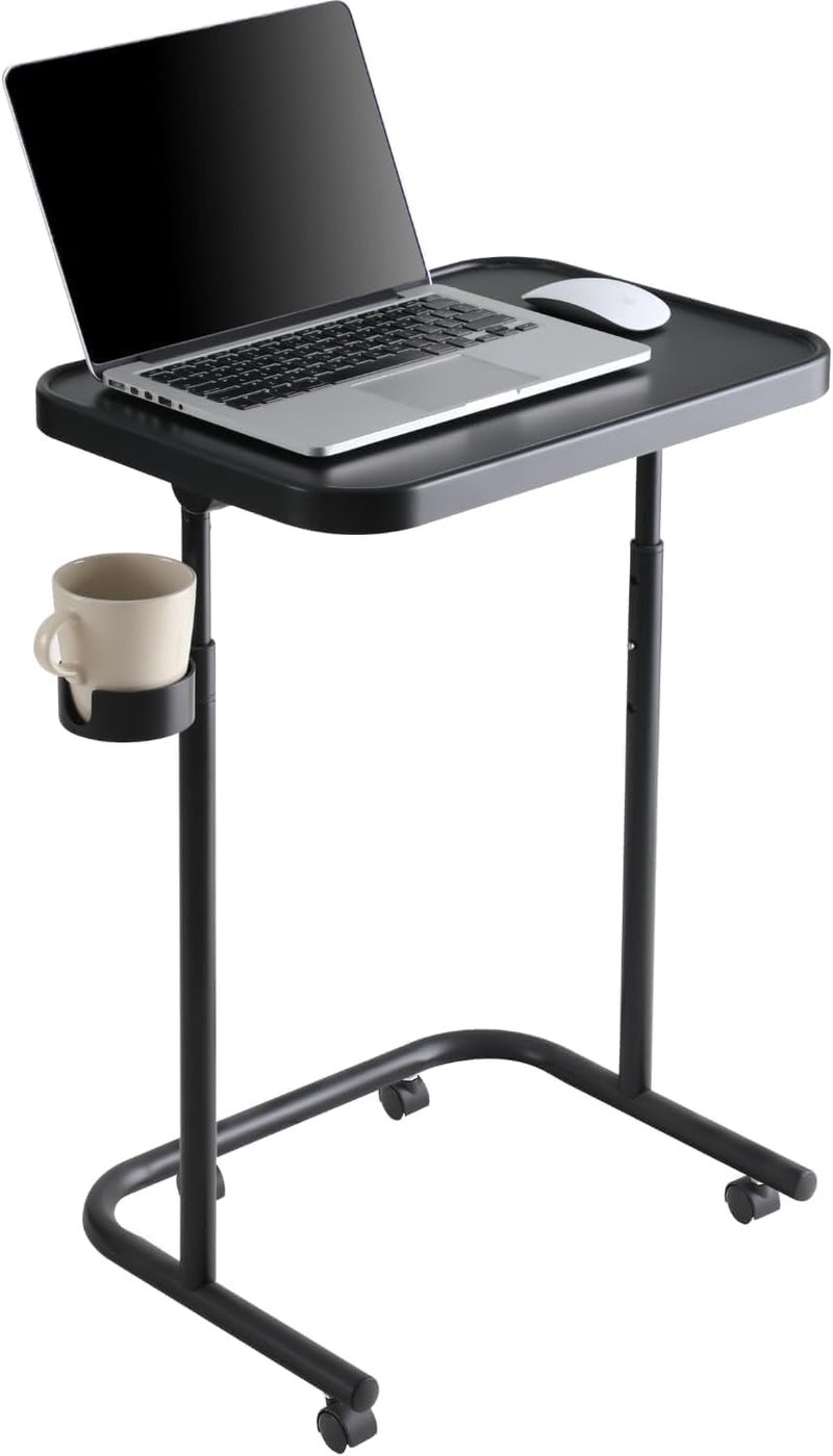 اكسيسن مكتب كمبيوتر محمول، طاولة جانبية، طاولة كمبيوتر محمول قابلة للطي بثلاثة ارتفاعات، زوايا إمالة من 0 إلى 90 درجة، محمولة فوق السرير، مكتب حامل للأريكة (أسود، بعجلات) - Image 1
