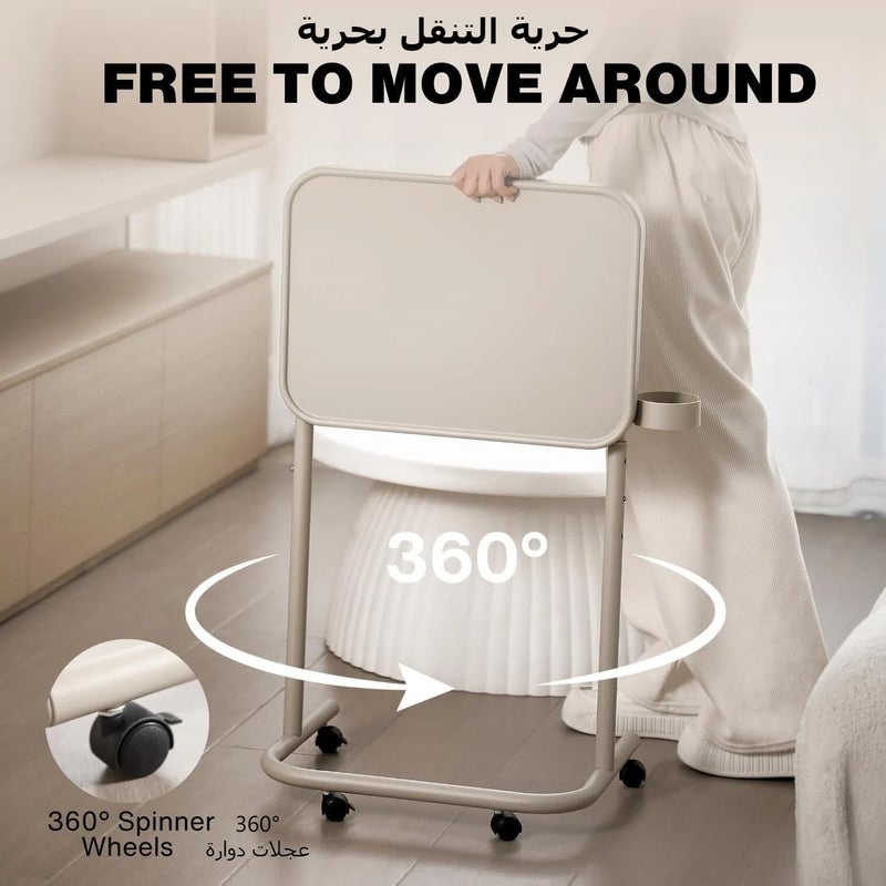 اكسيسن مكتب كمبيوتر محمول، طاولة جانبية، طاولة كمبيوتر محمول قابلة للطي بثلاثة ارتفاعات، زوايا إمالة من 0 إلى 90 درجة، محمولة فوق السرير، مكتب حامل للأريكة (أسود، بعجلات) - Image 2