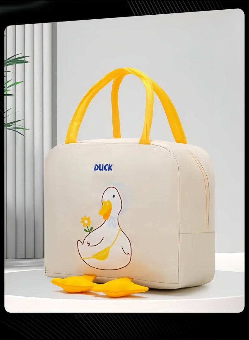 Halamodo Little Yellow Duck Bento Bag,Cartoon  Insulated Lunch Handbag Storage,Reusable Canvas Duck Kawaii Animal Meal Bag for Picnic Office Work - Image 1
