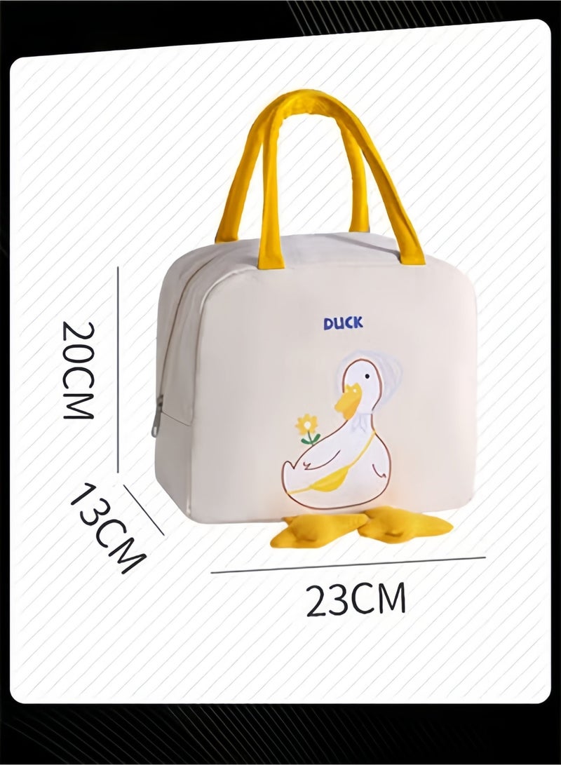 Halamodo Little Yellow Duck Bento Bag,Cartoon  Insulated Lunch Handbag Storage,Reusable Canvas Duck Kawaii Animal Meal Bag for Picnic Office Work - Image 4