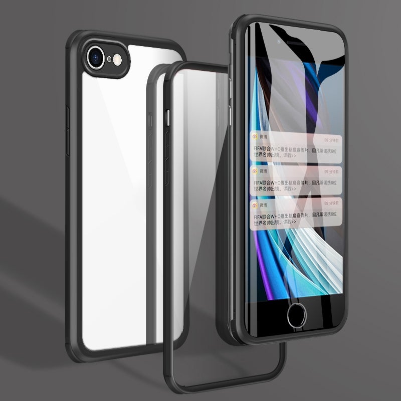 HuHa Protective Cover For iPhone SE 2022 / SE 2020 / 8 / 7 Double-sided Glass TPU Phone Case(Black) - Image 1