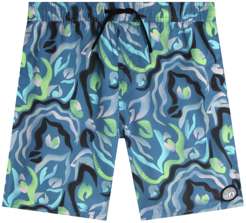 Volcom Boys Swim Trunks - UPF 50+ Quick Dry Board Shorts with Drawstring Waist - Bathing Suit Swimsuit for Boys (Size: 8-16), Size 14, Blue Printed - Image 1