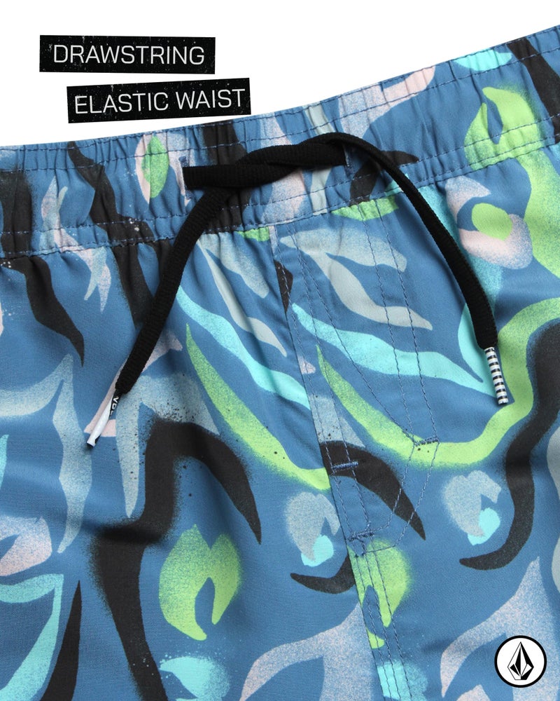 Volcom Boys Swim Trunks - UPF 50+ Quick Dry Board Shorts with Drawstring Waist - Bathing Suit Swimsuit for Boys (Size: 8-16), Size 14, Blue Printed - Image 3