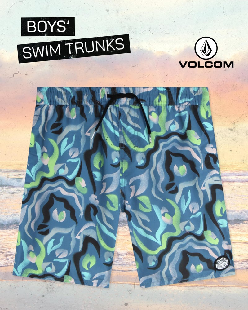 Volcom Boys Swim Trunks - UPF 50+ Quick Dry Board Shorts with Drawstring Waist - Bathing Suit Swimsuit for Boys (Size: 8-16), Size 14, Blue Printed - Image 2