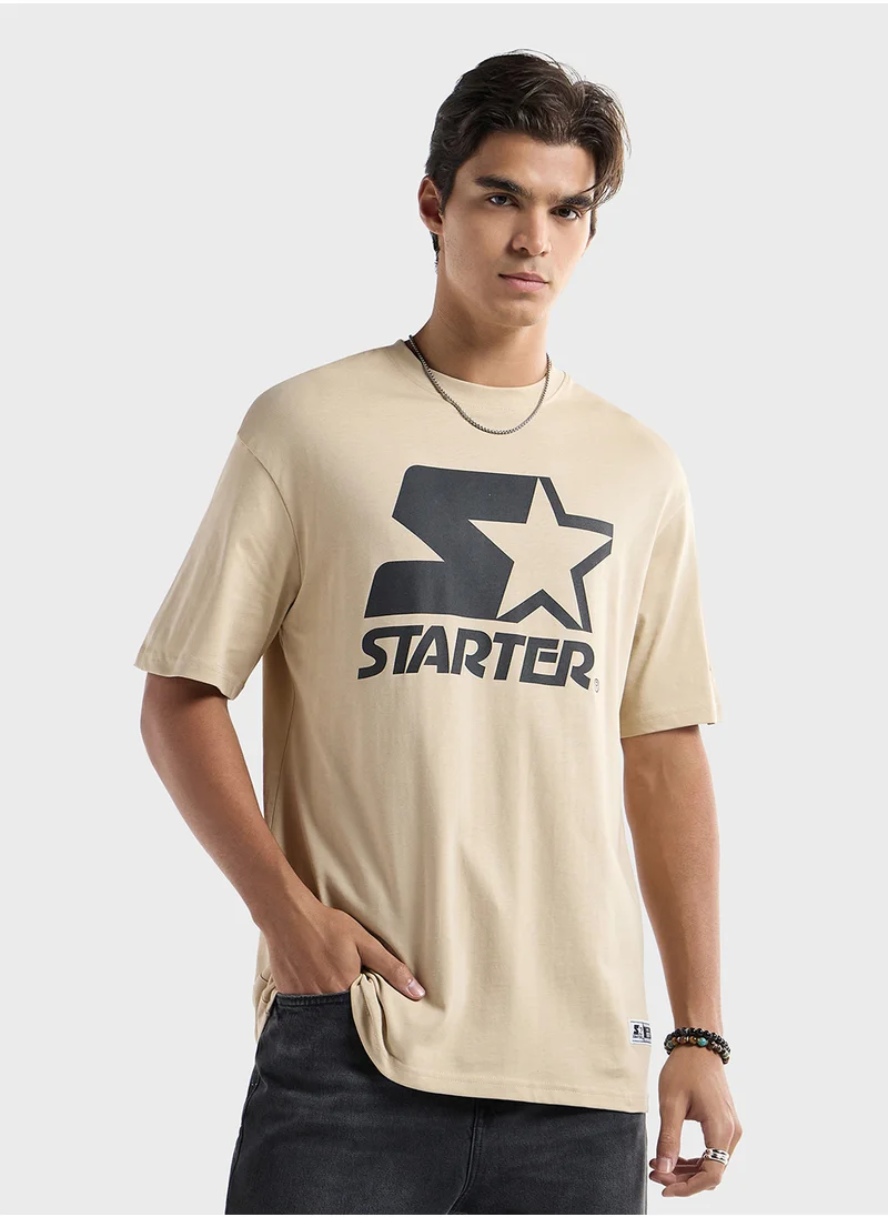 فاف Starter Logo Print Crew Neck T-shirt with Short Sl