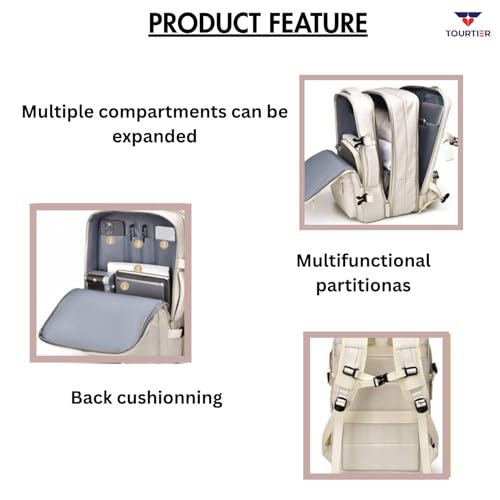 TOURTIER Expandable Laptop Backpack with USB Charging Port, 15.6-Inch Travel & College Bag for Men & Women (OFFWHITE) - Image 5