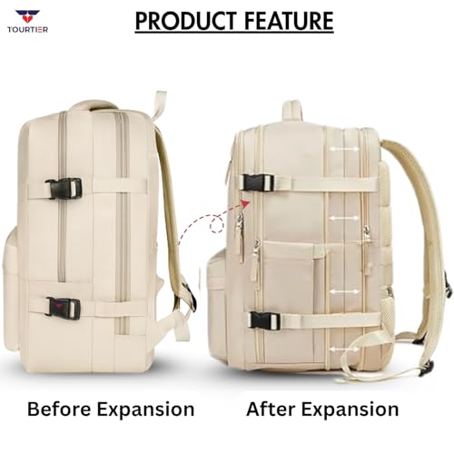 TOURTIER Expandable Laptop Backpack with USB Charging Port, 15.6-Inch Travel & College Bag for Men & Women (OFFWHITE) - Image 4