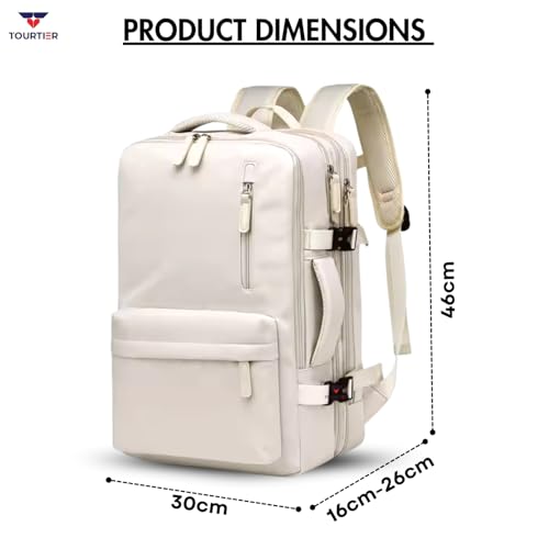 TOURTIER Expandable Laptop Backpack with USB Charging Port, 15.6-Inch Travel & College Bag for Men & Women (OFFWHITE) - Image 2