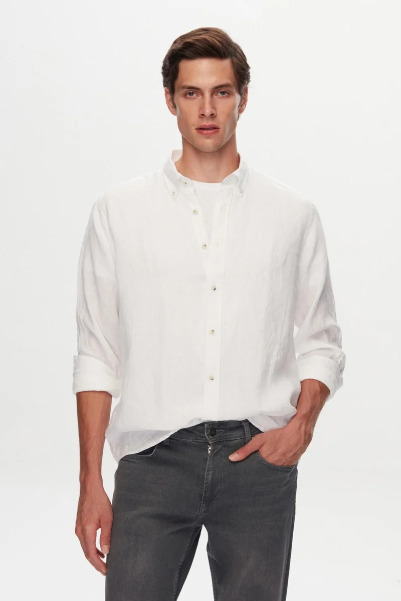 دي أس دامات D'S Groom Comfort White Plain Linen Shirt 2HC0200170280
