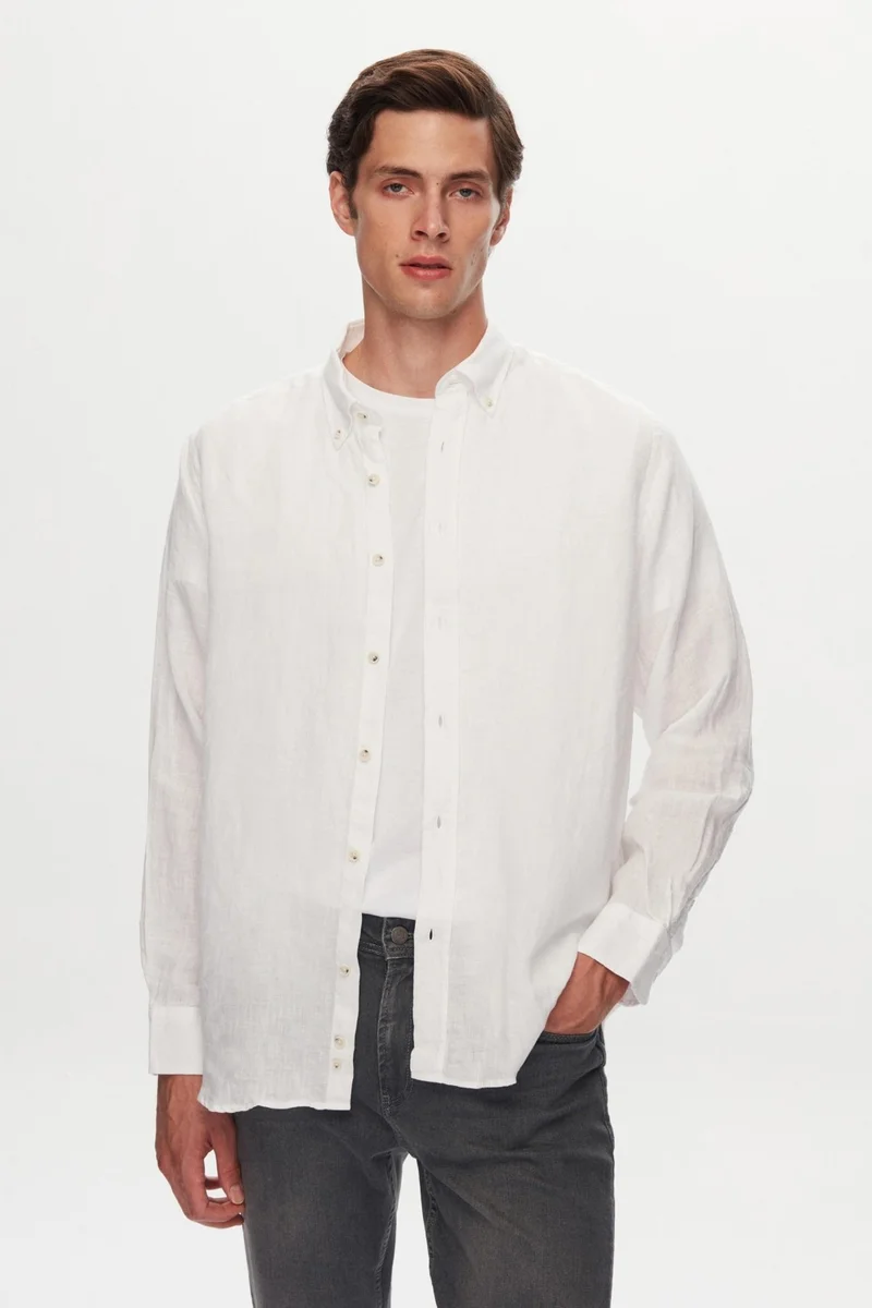 دي أس دامات D'S Groom Comfort White Plain Linen Shirt 2HC0200170280