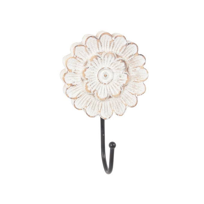 DISTRESS WOOD FLOWER COAT HOOKS FOR WALL HANGING SINGLE SMALL VINTAGE DECORATIVE HANGER FOR KEYS BAGS TOWELS LONG HANGER