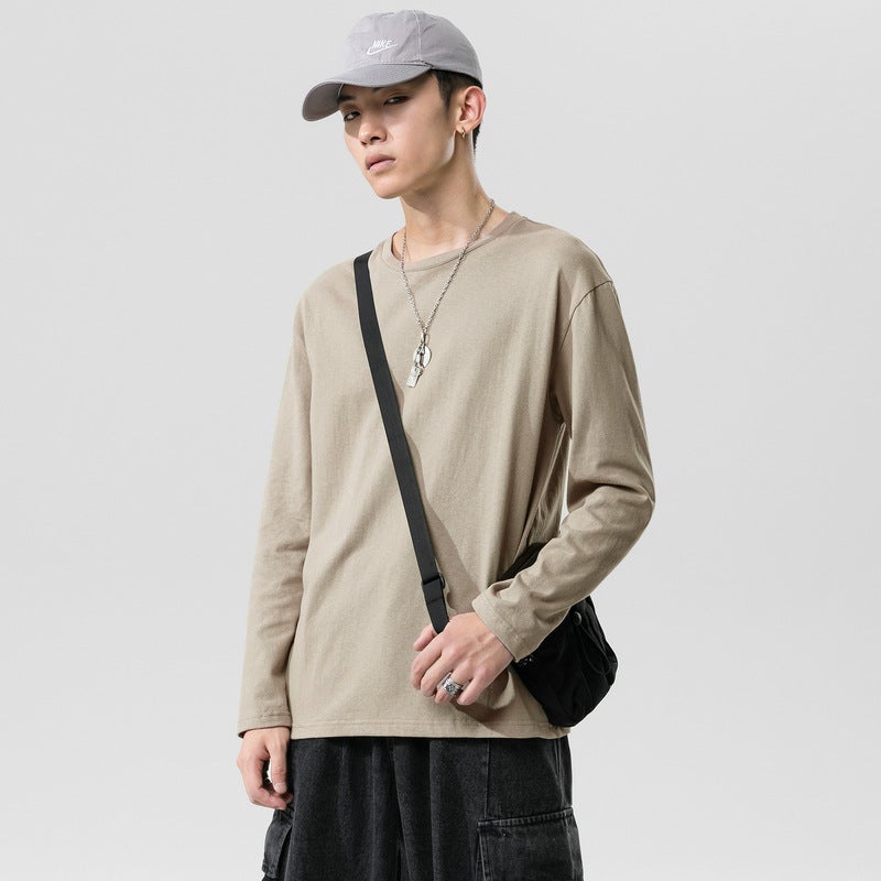 Pure Cotton T-shirt Couple Clothing Men's Multicolor Long-sleeved Base T-shirt Solid Color Teenager T-shirt - Image 1