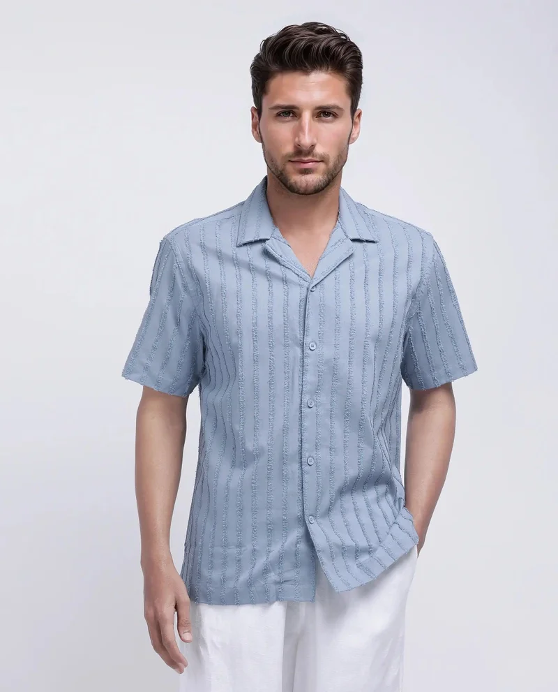 Rare Rabbit Men's Boxy Fit Textured Stripe Shirt