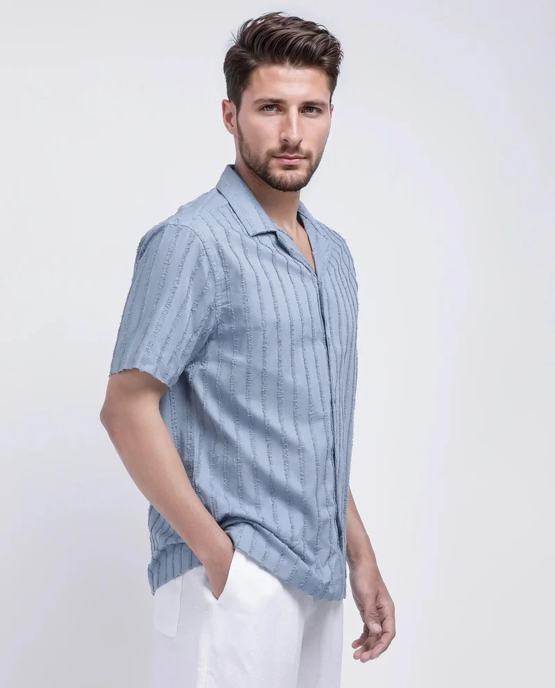 Rare Rabbit Men's Boxy Fit Textured Stripe Shirt