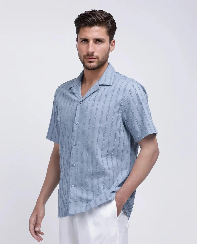 Rare Rabbit Men's Boxy Fit Textured Stripe Shirt