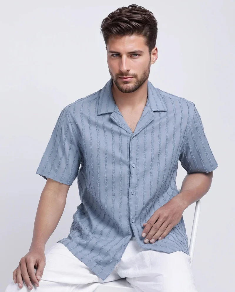 Rare Rabbit Men's Boxy Fit Textured Stripe Shirt