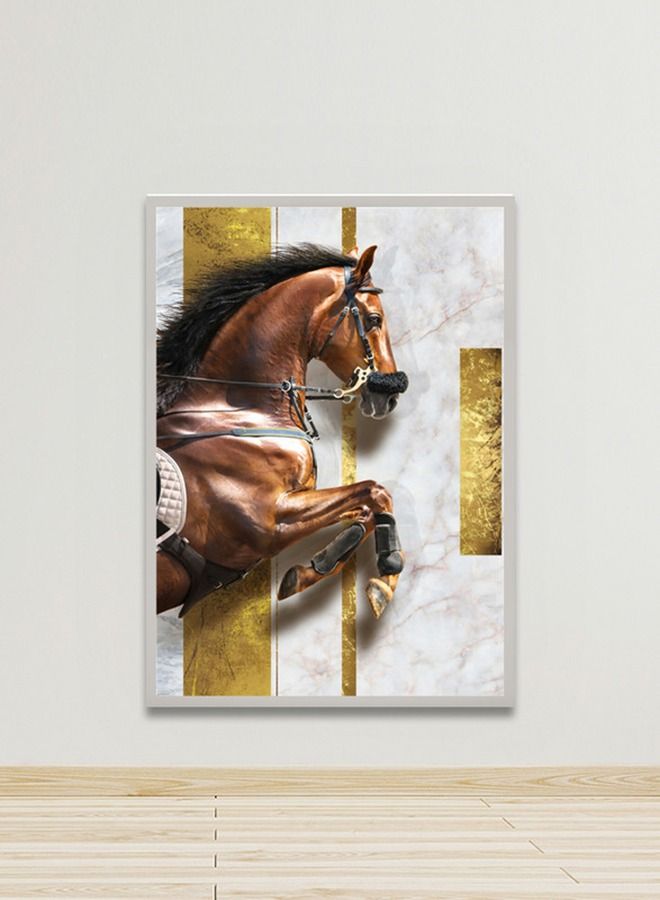Marktna Canvas Wall Art For Wall Decoration Horse Design With A Hollow Silver Frame Size 120x80cm One Piece - Image 1
