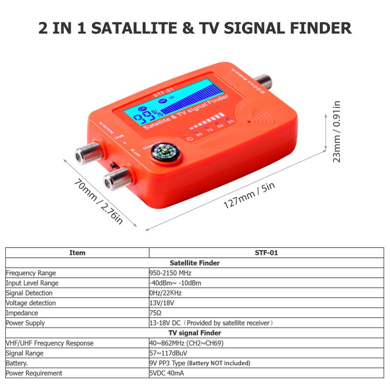 Satellite Tv Signal Finder: Orange Compact Lightweight 2 In 1 Microprocessor Controlled Accurate Digital Lcd Screen With Backlight - Sensitive Signal Detection Compass Function Satellite Finder For Rv - Image 5