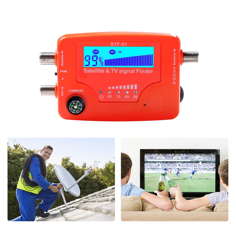 Satellite Tv Signal Finder: Orange Compact Lightweight 2 In 1 Microprocessor Controlled Accurate Digital Lcd Screen With Backlight - Sensitive Signal Detection Compass Function Satellite Finder For Rv - Image 3