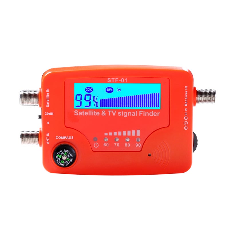 Satellite Tv Signal Finder: Orange Compact Lightweight 2 In 1 Microprocessor Controlled Accurate Digital Lcd Screen With Backlight - Sensitive Signal Detection Compass Function Satellite Finder For Rv - Image 1