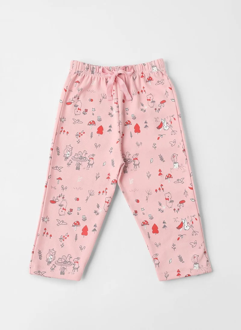 نوتيناتي طقم بنطلون قطني مطبوع بنمط الغابة من ناتي ناتي للبنات حديثي الولادة قطعتين