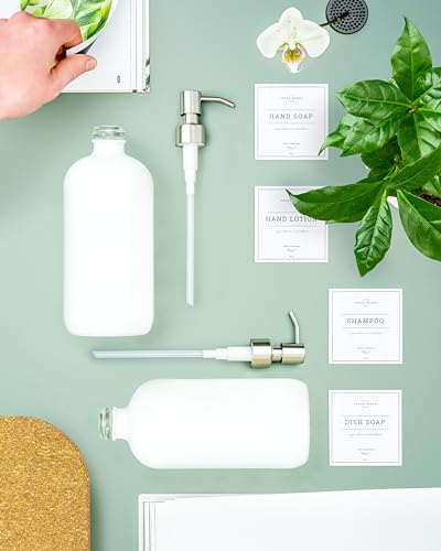 Vine Creations White Glass Soap Dispenser, 2 Pack Kitchen Soap Dispenser Set with Stainless Steel Pump, 16 oz Dish Soap and Hand Soap Dispensers for Bathroom with Waterproof Labels - Image 5