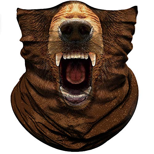 Obacle Animal Half Face Mask Sun Dust Wind Protection Durable Breathable Seamless Face Mask for Men Women Thin Neck Gaiter for Outdoor Sports Bear Open Mouth Brown - Image 1