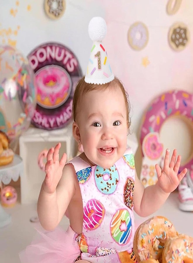 YOUAME Donut First Birthday Hat - Sweet Girl Party Decorations, Yellow Glitter Cone Hat, Colorful Photo Props, One Birthday Crown - Image 3