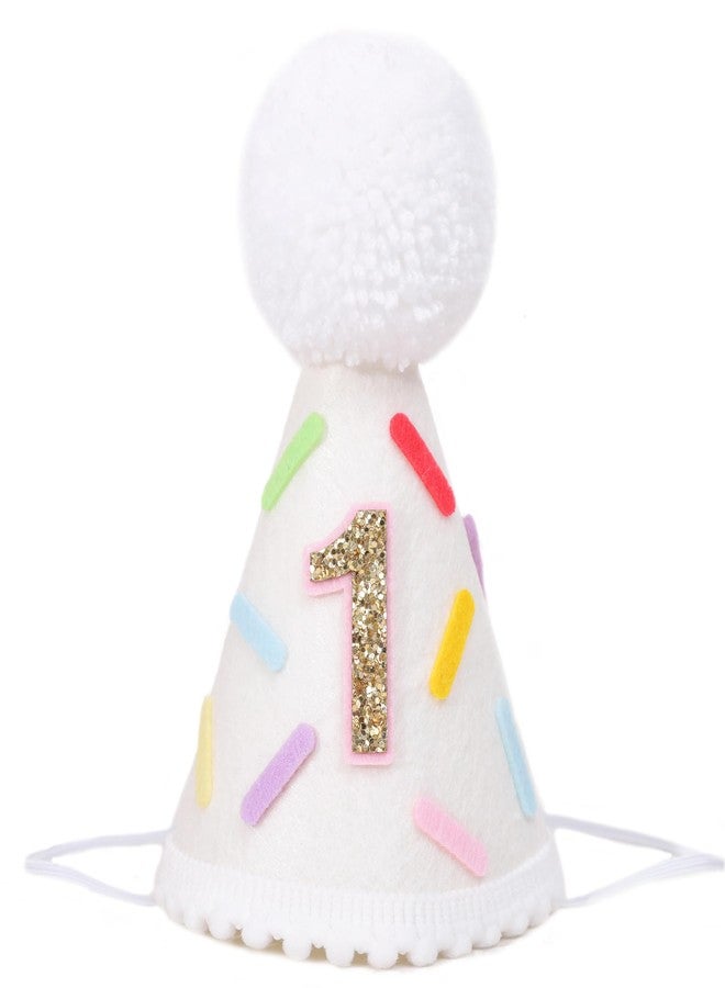 YOUAME Donut First Birthday Hat - Sweet Girl Party Decorations, Yellow Glitter Cone Hat, Colorful Photo Props, One Birthday Crown - Image 1