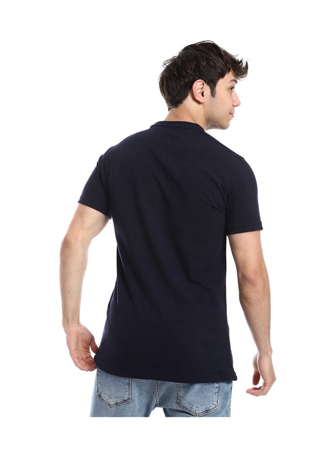 Andora Basic T-Shirt Henely Neck Cotton Men Short Sleeve _ Navy Blue - Image 3