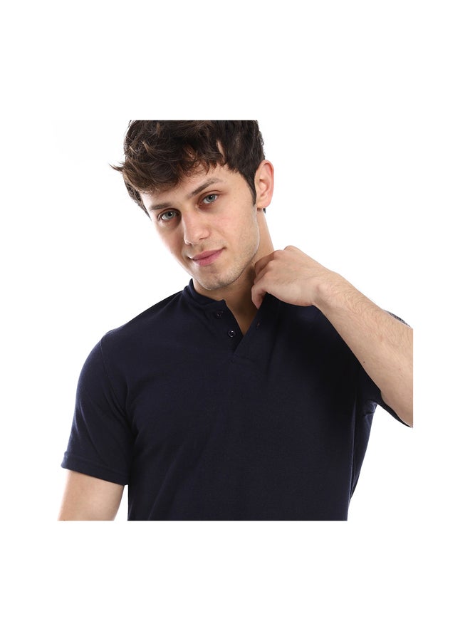 Andora Basic T-Shirt Henely Neck Cotton Men Short Sleeve _ Navy Blue - Image 4