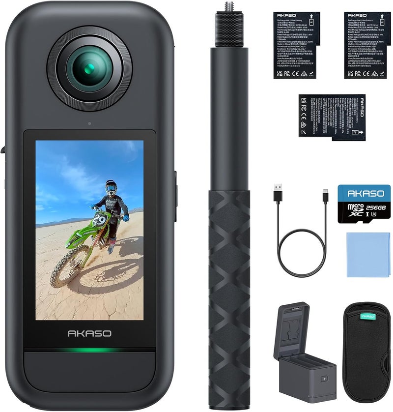 Akaso 360 Weatherproof 360° Action Camera - 5.7K 360 Video with 1/2" 48MP Sensors, 72MP 360 Photo, 360-SuperSmooth, Invisible Selfie Stick, 360° Horizon Lock, AI Tracking with 256GB MicroSD Card - Image 1