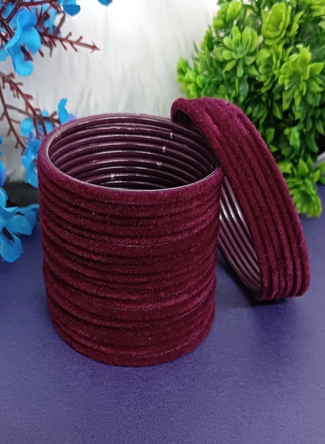 Efulgenz Indian Bangles for Women Indian Bangles Set Bollywood Plain Metal Velvet Bangle Bracelets Bridal Wedding Fashion Costume Jewelry for Women (24 Pcs) Size 2.4 - Image 2