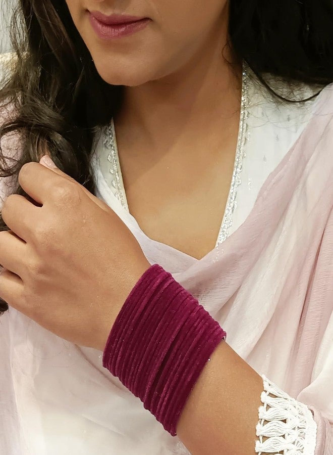 Efulgenz Indian Bangles for Women Indian Bangles Set Bollywood Plain Metal Velvet Bangle Bracelets Bridal Wedding Fashion Costume Jewelry for Women (24 Pcs) Size 2.4 - Image 5